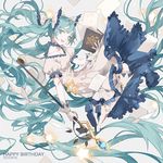  animal_ears birthday book cat_ears dress grimoire hatsune_miku long_hair nine_(liuyuhao1992) solo staff twintails very_long_hair vocaloid 