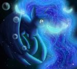  2015 blue_eyes blue_feathers blue_fur blue_hair bubble chanceyb equine feathered_wings feathers female feral fish friendship_is_magic fur glowing hair horn mammal marine my_little_pony princess_luna_(mlp) solo spread_wings underwater water winged_unicorn wings 