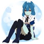  :o arm_support blue_hair blue_skin boots full_body inazuma_eleven_(series) inazuma_eleven_go inazuma_eleven_go_galaxy long_hair looking_at_viewer multicolored_hair powai_pichori purple_eyes sekina sitting solo thighhighs two-tone_hair white_hair 