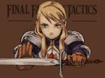  agrias_oaks armor blonde_hair final_fantasy final_fantasy_tactics gloves long_hair solo sword weapon yasohachi 