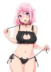  :o ass_visible_through_thighs bell bell_choker black_panties blush breasts cat_cutout cat_ear_panties cat_lingerie choker cleavage_cutout collarbone eyebrows eyebrows_visible_through_hair frills jingle_bell large_breasts looking_at_viewer meme_attire navel original panties pink_hair pulled_by_self pulling purple_eyes short_hair side-tie_panties simple_background solo stomach thigh_gap underwear underwear_only untying white_background zaxwu 