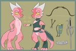 2016 ambiguous_gender anidra armor arrow bear_trap bow claws clothed clothing facial_piercing horn melee_weapon model_sheet nose_piercing nose_ring pathfinder piercing pink_scales quiver rapier reptile scales scalie short_bow solo sword weapon zi-tei 