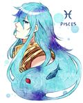  blue_eyes blue_hair fish from_side gold_armor gold_saint long_hair male_focus mole mole_under_eye petals pisces_albafica ripples saint_seiya saint_seiya:_the_lost_canvas solo splatter sumimoto_ryuu upper_body 