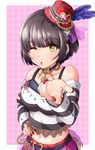  black_hair blown_kiss hat highres idolmaster idolmaster_cinderella_girls nikukyuu_(vento-aureo-giogio) one_eye_closed short_hair solo takafuji_kako yellow_eyes 