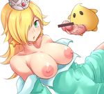  bar_censor blonde_hair breasts censored chiko_(mario) covered_navel crown dress earrings green_dress green_eyes hair_over_one_eye hetero jewelry large_breasts long_hair looking_at_viewer mario_(series) namikawa_shelter nipples open_mouth penis rosetta_(mario) star star_earrings super_mario_bros. super_mario_galaxy 