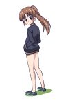  1girl bare_legs bottomless long_sleeves looking_back no_pants saki takakamo_shizuno white_background 