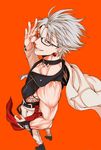  chipp_zanuff earrings glasses gloves guilty_gear highres iro_marimo jewelry male_focus red_eyes smirk solo white_hair 