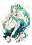  backless_outfit brave_sword_x_blaze_soul character_request frills full_body green_eyes hair_ornament hand_on_hip high_heels long_hair multicolored_hair nardack no_socks solo transparent_background twintails very_long_hair 