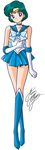  bishoujo_senshi_sailor_moon blue_bow blue_choker blue_eyes blue_footwear blue_hair blue_sailor_collar blue_skirt boots bow brooch choker earrings elbow_gloves gloves jewelry knee_boots magical_girl marco_albiero mizuno_ami pleated_skirt sailor_collar sailor_mercury sailor_senshi_uniform short_hair signature skirt smile solo standing tiara white_background white_gloves 