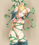  blonde_hair blush braid breasts commentary_request dungeon_meshi elf highres long_hair marcille medium_breasts nanzan navel nipples open_clothes open_shirt plant pointy_ears pussy shirt twin_braids vines 