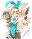  animal_ears bare_shoulders blonde_hair bunny_ears bunny_girl bunny_tail bunnysuit cactus chain fake_animal_ears garters green_eyes gun haku_(sabosoda) looking_at_viewer original pantyhose solo tail twintails weapon wrist_cuffs 