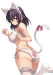  animal_ears ass back-print_panties bell black_hair blush bra breasts cat_cutout cat_ear_panties cat_ears cat_lingerie cat_tail choker cleavage_cutout fake_animal_ears garters hairband jingle_bell konohana_enishi large_breasts looking_at_viewer meme_attire no_shoes original panties paw_pose paw_print print_panties purple_eyes ribbon sengoku_aky short_hair side-tie_panties solo tail tail_ribbon thighhighs underwear underwear_only white_legwear white_panties 