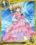  artist_request bishop_(chess) blonde_hair blue_eyes card_(medium) character_name chess_piece dress drill_hair high_school_dxd official_art pink_dress ravel_phenex red_ribbon ribbon smile solo thighhighs trading_card twin_drills twintails 