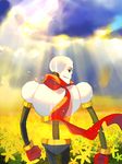  bad_id bad_pixiv_id cloud field flower flower_field lictter looking_back male_focus papyrus_(undertale) profile scarf skeleton smile solo undertale 