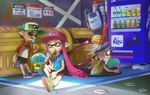  2boys artist_name commander_atarime dated denchinamazu facial_hair fan food hat inkling jellyfish_(splatoon) kamada multiple_boys mustache popsicle splatoon_(series) splatoon_1 vending_machine yellow_eyes 