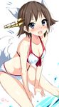  animal_ears bikini blue_eyes breasts brown_hair cleavage hairband hiei_(kantai_collection) highres kantai_collection medium_breasts natsu_(anta_tte_hitoha) open_mouth smile solo swimsuit tail 