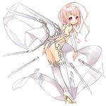  ass blade boots crossed_legs detached_sleeves floating floating_object full_body high_heels kai-ri-sei_million_arthur legs_together long_hair million_arthur_(series) pink_eyes pink_hair puuka_(kai-ri-sei_million_arthur) revealing_clothes saru solo thigh_boots thighhighs transparent_background white 