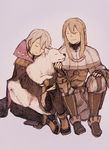 blonde_hair chin_tickle closed_eyes dog fire_emblem fire_emblem:_kakusei henry_(fire_emblem) hug maekakekamen multiple_boys riviera_(fire_emblem) scratching sitting smile 