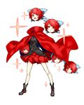  alien_(psr992) black_footwear boots bow cape disembodied_head full_body hair_bow open_mouth red_eyes red_hair red_skirt sekibanki short_hair simple_background skirt solo standing touhou white_background 