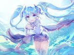  aqua_hair blue_eyes bubble cowboy_shot dress floating_hair hair_tousle hatsune_miku leaning_forward long_hair md5_mismatch sandeul solo submerged thighhighs twintails underwater underwear very_long_hair vocaloid 