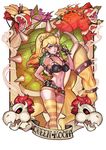  belt blonde_hair bowser bracelet chain_chomp dry_bowser fingerless_gloves gloves hand_on_hip highres jewelry lips long_hair mario_(series) midriff oskar_vega piranha_plant ponytail princess_peach short_shorts shorts skeleton spiked_bracelet spikes super_mario_bros. thighhighs turtle_shell 