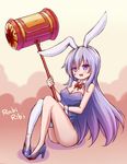  animal_ears bare_shoulders blood blood_on_face blood_on_shoes bloody_weapon breasts bunny_ears bunny_tail bunnysuit cleavage copyright_name detached_collar erina_(rabi-ribi) hammer high_heels long_hair looking_at_viewer medium_breasts open_mouth purple_eyes purple_hair rabi-ribi shokuane single_thighhigh solo tail thighhighs very_long_hair weapon white_legwear wrist_cuffs 