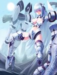  armor bad_id bad_pixiv_id blue_hair breasts doku-chan_(dokkudokudoku) highres large_breasts long_hair mecha_musume mechanical_arms mechanical_legs original oversized_limbs red_eyes robot_ears solo very_long_hair 