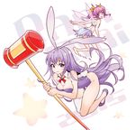 animal_ears artist_request breasts bunny_ears bunny_tail bunnysuit detached_collar erina_(rabi-ribi) fairy_wings hair_ribbon hammer long_hair looking_at_viewer medium_breasts multiple_girls pink_hair pointy_ears purple_eyes purple_hair rabi-ribi ribbon ribbon_(rabi-ribi) single_thighhigh smile tail thighhighs twintails wings 