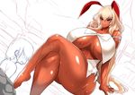  1girl bad_id bad_twitter_id blonde_hair breasts crossed_legs curvy dark_skin huge_breasts itou_ittousai_(sengoku_bushouki_muramasa) long_hair nuezou purple_eyes sengoku_bushouki_muramasa sitting smile thick_thighs thighs very_long_hair wet 