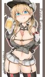  alcohol anchor_hair_ornament aqua_eyes beer beer_mug between_breasts black_ribbon blonde_hair blush breasts cameltoe cleavage covered_nipples cup food german_flag germany gloves hair_ornament hat heart heart-shaped_pupils highres holding holding_cup iron_cross kantai_collection large_breasts licking_lips looking_at_viewer low_twintails micro_panties microskirt military military_hat military_uniform navel nipple_slip nipples okiraku_nikku panties peaked_cap prinz_eugen_(kantai_collection) ribbon sausage sexually_suggestive skirt smile solo symbol-shaped_pupils thighhighs tongue tongue_out twintails underwear uniform white_gloves 
