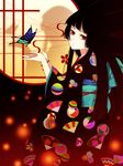  black_hair black_kimono bug butterfly enma_ai hime_cut insect itsmefool japanese_clothes jigoku_shoujo kimono long_hair red_eyes solo 
