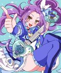  bad_id bad_pixiv_id bangs blue blue_background blue_choker blue_footwear blue_legwear blue_ribbon boots brooch choker cure_beat frills hair_ornament hair_ribbon heart heart_hair_ornament jewelry kurokawa_eren long_hair looking_at_viewer love_guitar_rod magical_girl parted_bangs precure purin_(purin0) purple_hair ribbon seiren_(suite_precure) side_ponytail skirt smile solo suite_precure thigh_boots thighhighs wrist_cuffs yellow_eyes 