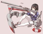  aiming black_hair gloves gun haguro_(kantai_collection) hair_ornament high_heels kantai_collection machinery microskirt nikubanare pantyhose pencil_skirt remodel_(kantai_collection) rensouhou-chan rifle short_hair simple_background sitting skirt solo uniform weapon white_gloves white_legwear 