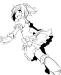  :d back_cutout bad_id bad_pixiv_id bobby_socks bubble_skirt gloves greyscale hair_ribbon heart_cutout kaname_madoka long_hair magical_girl mahou_shoujo_madoka_magica mizuki_(koko_lost) monochrome open_mouth outstretched_arms ribbon short_twintails skirt smile socks solo twintails white_background 