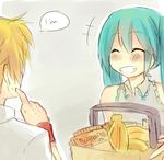  1girl blonde_hair blue_hair hatsune_miku hikusa kagamine_len lowres source_request vocaloid 