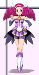  bare_shoulders bike_shorts boots brooch choker full_body hand_on_hip head_wings highres jewelry knee_boots long_hair looking_at_viewer magical_girl muimui okada_mayu precure purple_eyes purple_hair purple_skirt shorts shorts_under_skirt skirt smile smile_precure! solo tiara what_if white_background white_footwear 