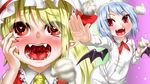  alternate_costume bat_wings blonde_hair blue_hair blush chef_hat chef_uniform fangs flandre_scarlet garlic hat kuranosuke mob_cap multiple_girls open_mouth red_eyes remilia_scarlet saliva siblings sisters touhou wings 