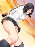  arms_behind_back black_hair black_legwear black_skirt blush box breasts closed_eyes cloud cloudy_sky commentary_request from_below gift gift_box hayasui_(kantai_collection) holding holding_gift jacket kantai_collection knees_together_feet_apart large_breasts legs long_sleeves miniskirt open_mouth pleated_skirt short_hair skirt sky solo sunset sweat teeth track_jacket turtleneck valentine yakitomeito zipper 