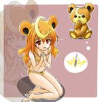  animal_ears barefoot bear_ears bear_girl bear_tail bow bow_panties bra costume crescent dual_persona gen_2_pokemon hands_clasped lingerie lowres moemon navel own_hands_together panties personification pokemon pokemon_(creature) tail teddiursa tenjou_ryuka underwear underwear_only zoom_layer 