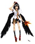  absurdres black_hair black_wings camera full_body geta hat highres looking_at_viewer makie_fujiyuki open_mouth red_eyes shameimaru_aya short_hair smile solo tengu-geta tokin_hat touhou transparent_background wings 