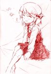  closed_eyes hair_ribbon happy monochrome music musical_note pink_background red ribbon rumia sketch smile socks solo touhou vent_arbre 