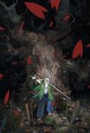  bad_id bad_pixiv_id flower grave hakama haori japanese_clothes katana konpaku_youki long_hair male_focus petals rope saigyou_ayakashi seeker shide shimenawa silver_hair solo sword touhou tree weapon 