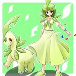  bayleef costume dress gen_2_pokemon green_hair lowres moemon personification pokemon pokemon_(creature) red_eyes slippers solo tail tenjou_ryuka 