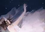  bad_id bad_pixiv_id bare_shoulders bridal_veil brown_eyes brown_hair dress original outstretched_arm outstretched_hand petals reaching solo sumishuu tears veil wedding_dress 