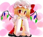  blonde_hair child flandre_scarlet hat kazami_ruku panties red_eyes ribbon short_hair solo striped striped_panties thighhighs tongue touhou underwear upskirt wings 