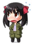  arms_behind_back black_hair blush brown_eyes chibi fang long_hair natsuhime_yuran solo sora_no_woto suminoya_kureha twintails uniform 