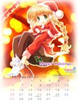  2009 blonde_hair calendar_(medium) putting_on_shoes robot_ears santa_costume shoes silfa single_shoe solo tamaki_(diarie_inaiinaibaa) to_heart_2 to_heart_2_ad 