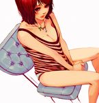  breasts camisole chair cleavage collarbone jewelry lace lace-trimmed_panties legs lips lipstick makeup matsuo_hiromi medium_breasts mole mole_on_breast necklace original panties red_hair sitting solo thighs underwear 