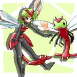  armor bodysuit bug costume gen_2_pokemon green_hair insect insect_wings lowres moemon personification pokemon pokemon_(creature) solo tail tenjou_ryuka wings yanma 
