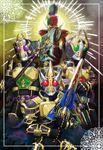  kamen_rider kamen_rider_blade kamen_rider_blade_(series) kamen_rider_chalice kamen_rider_garren kamen_rider_leangle moi_(yfvlibbl9i) multiple_boys staff sword weapon 